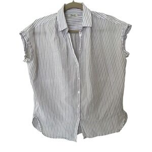 Madewell collared button down cotton white purple‎ stripe short sleeve crop XS